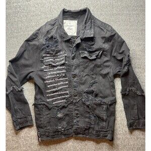 Black Smuggler’s Moon Distressed Denim Jacket – Size XL